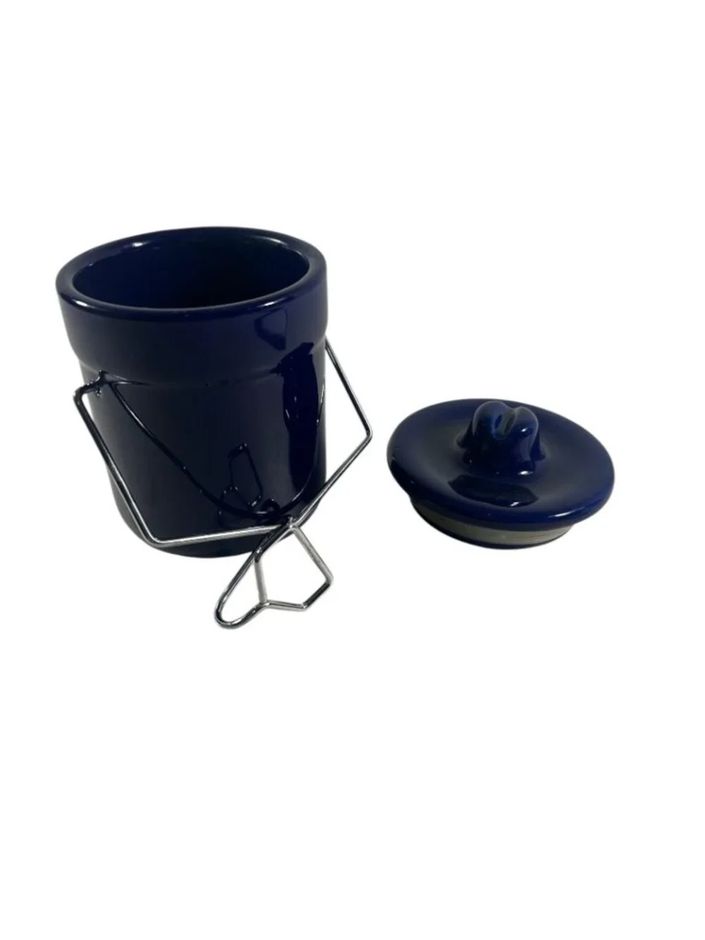 Cobalt Blue Stoneware Crock Canister 5 Inch Wire Bail Lid Ceramic Jar